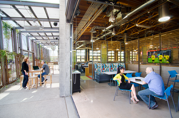 Photo of people sitting in the large courtyard area