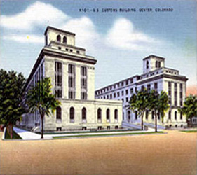 Colorized photograph of the U.S. Custom House in Denver, Colorado