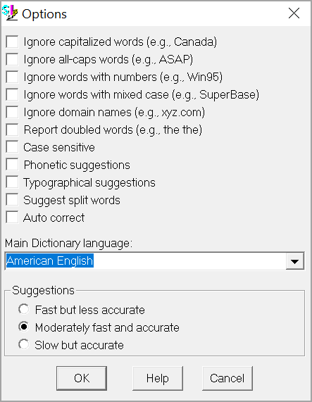 Illustration SI Editor's Tools Menu - Check Spelling: Options