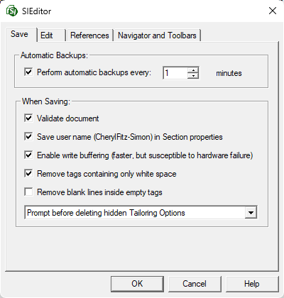 SI Editor's Tools Menu - Options: Save Tab Illustration SI Editor's Tools Menu - Options: Save Tab