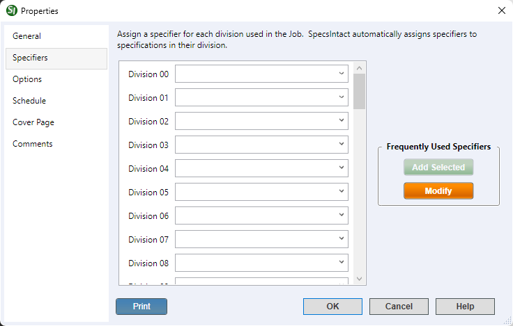 Illustration SI Explorer's File Menu - Properties:  Specifiers Tab