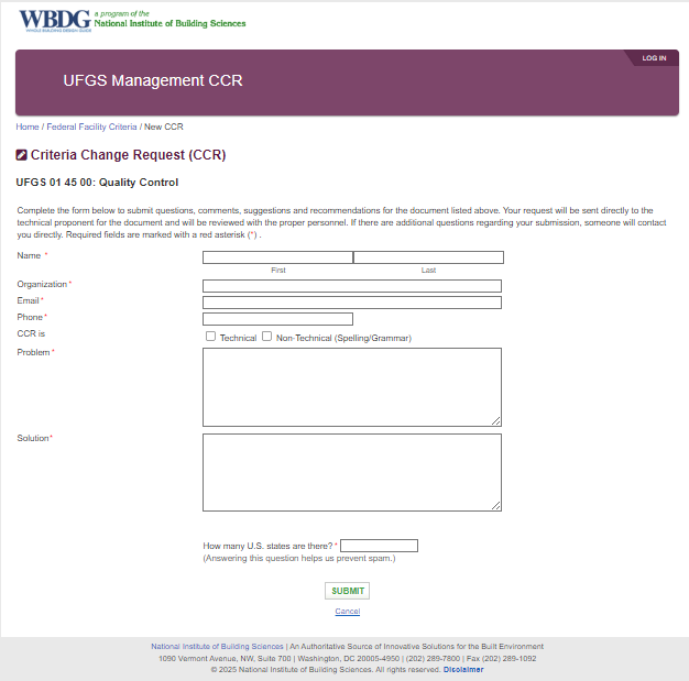 Illustration SI Explorer's Sections Menu - Submit UFGS CCR