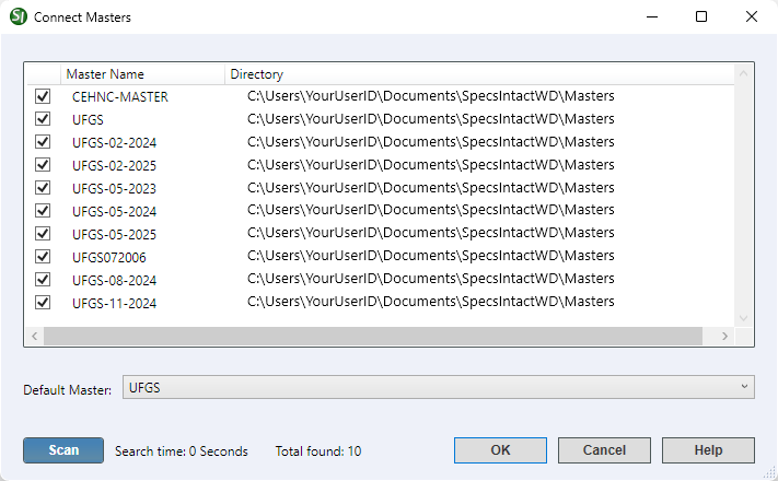 Illustration of the Setup Menu - Connect Masters Window