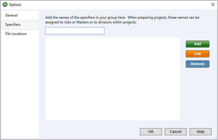SI Explorer Setup Menu - Options: Specifiers Tab Illustration of the SI Explorer Setup Menu - Options: Specifiers Tab