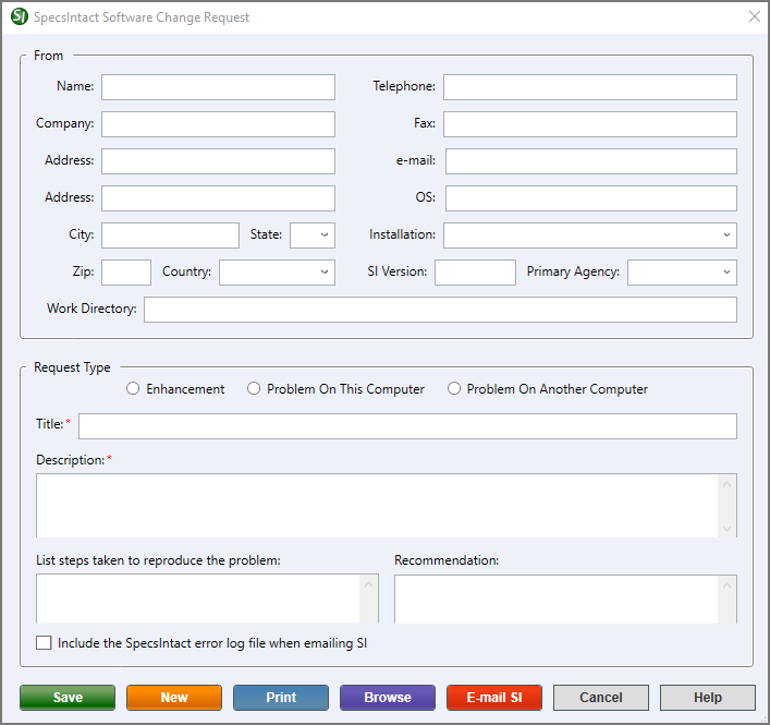 SI Explorer's Tools Menu - Software Change Request: Create/Edit form Illustration SI Explorer's Tools Menu - Software Change Request: Create/Edit form